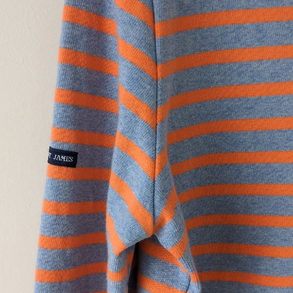 Saint James Atelier Striped Long Sleeve Shirt Light Blue Orange Cotton Size 12 - Picture 7 of 15